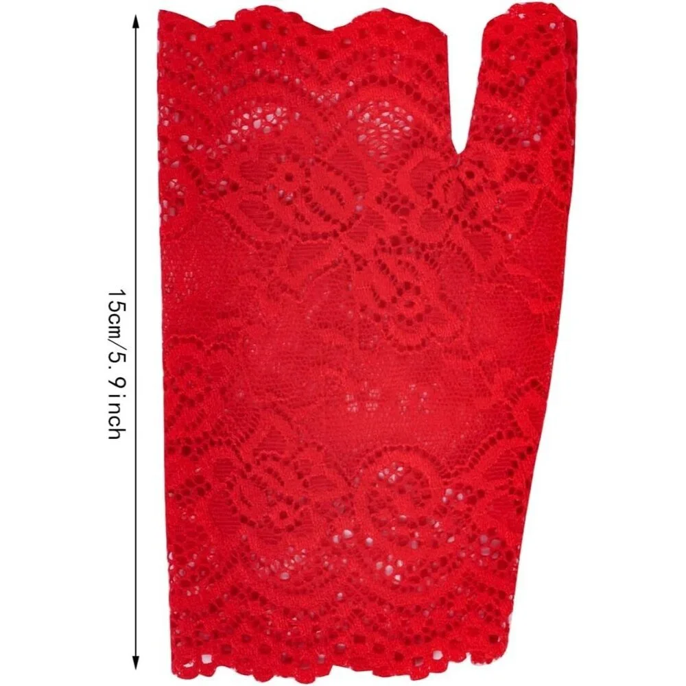 Women's 2 Pairs Red Lace Fingerless Gloves Party Prom Costume Accessories